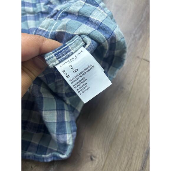 American Eagle Men’s XS Plaid Short Sleeve Button Down Casual Shirt Blue - Picture 5 of 6